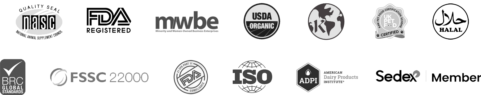 Certifications, standards, registrations, and qualifications represented across ASI and its supply network